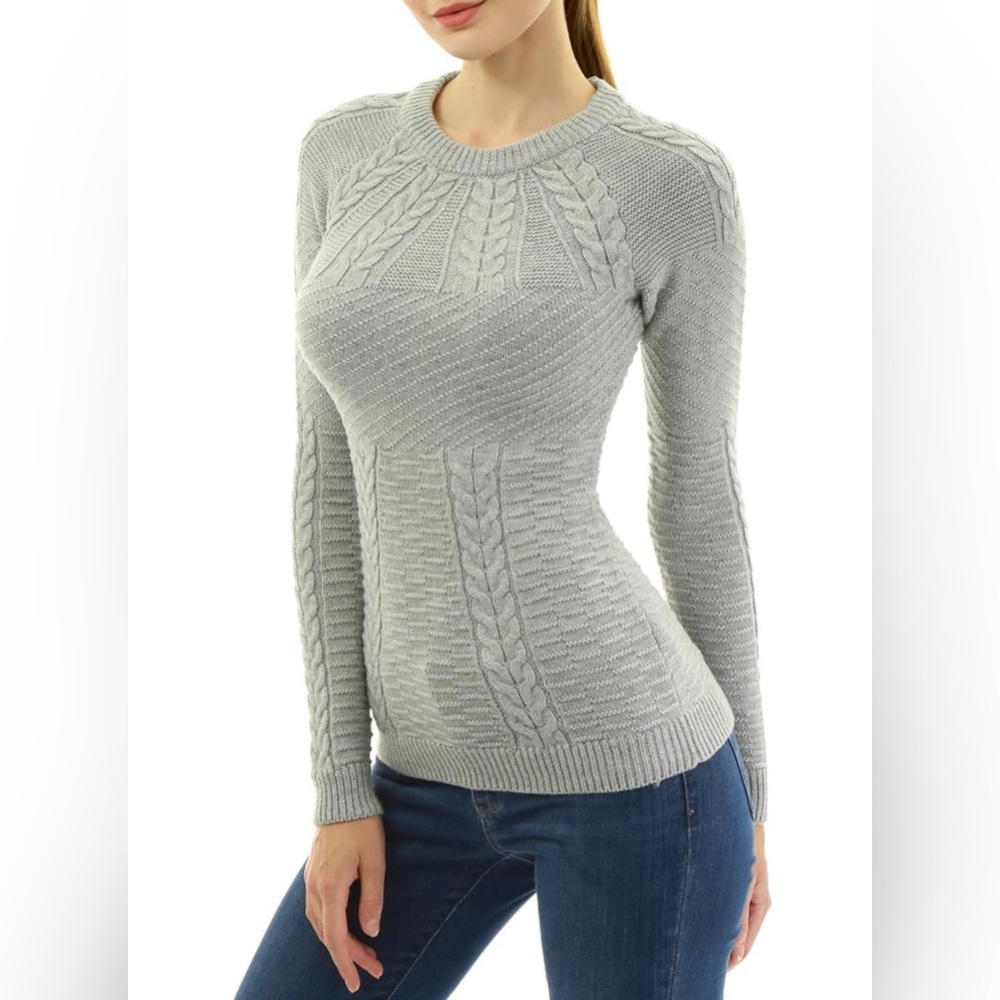 AmélieBoutik Women Crewneck Raglan Long Sleeve Cable Knit Sweater